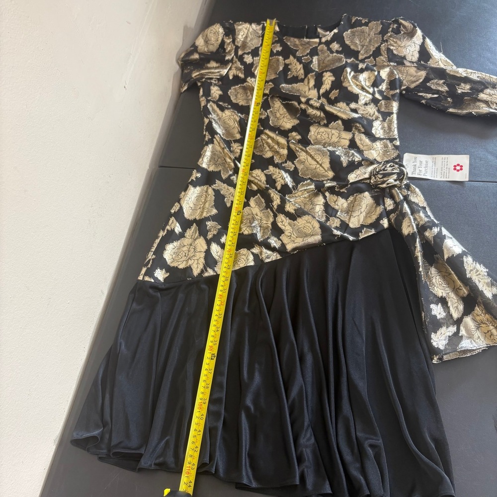 David Rose Vintage 80s Gold Metallic Brocade Floral Dress Size 16 Party Glam - Picture 11 of 15